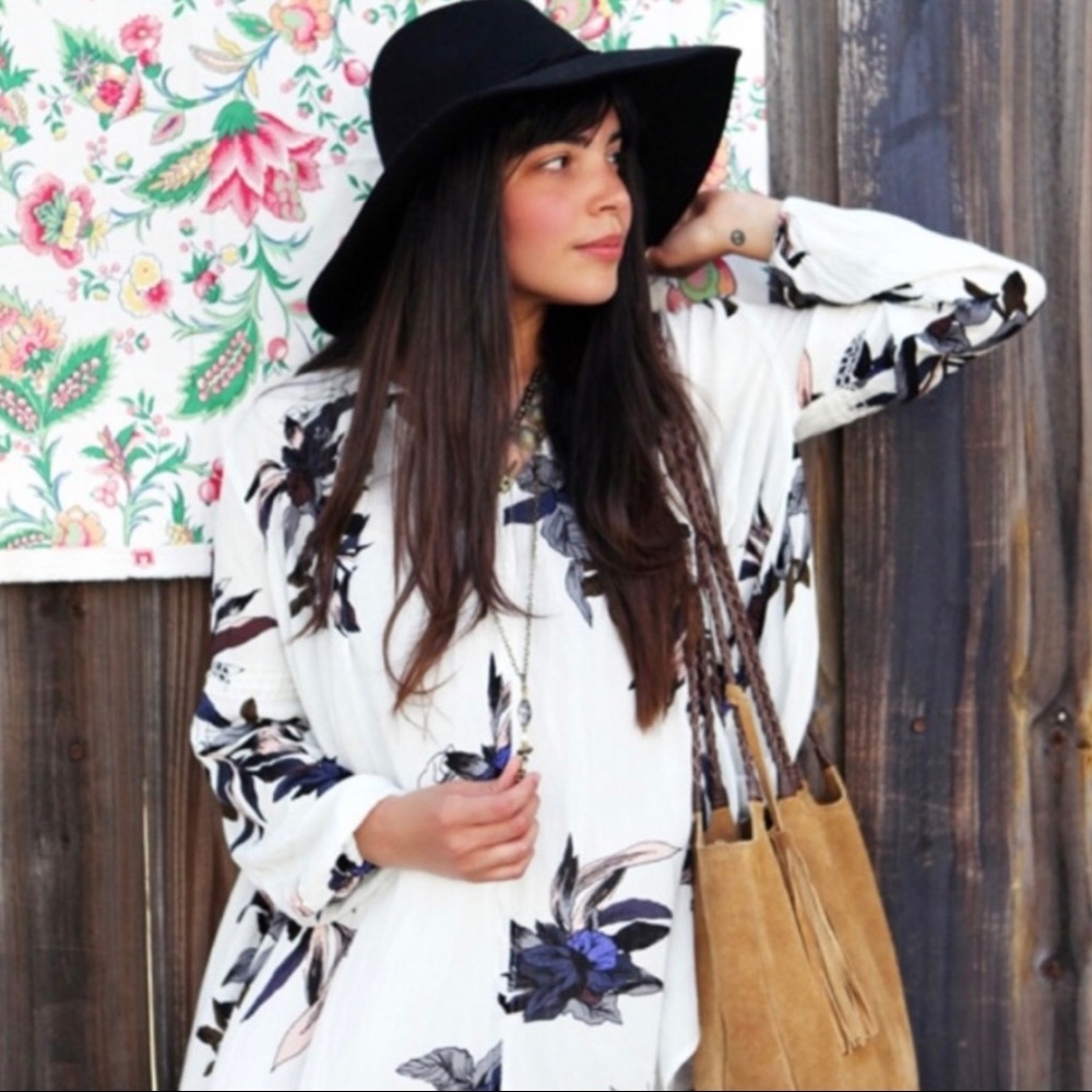 SOLD-Free People Floral Choker Neck Swing Pocket Tunic - Picture 8 of 14